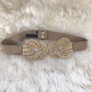 BCBG MAXAZRIA rhinestone and gold woven belt
